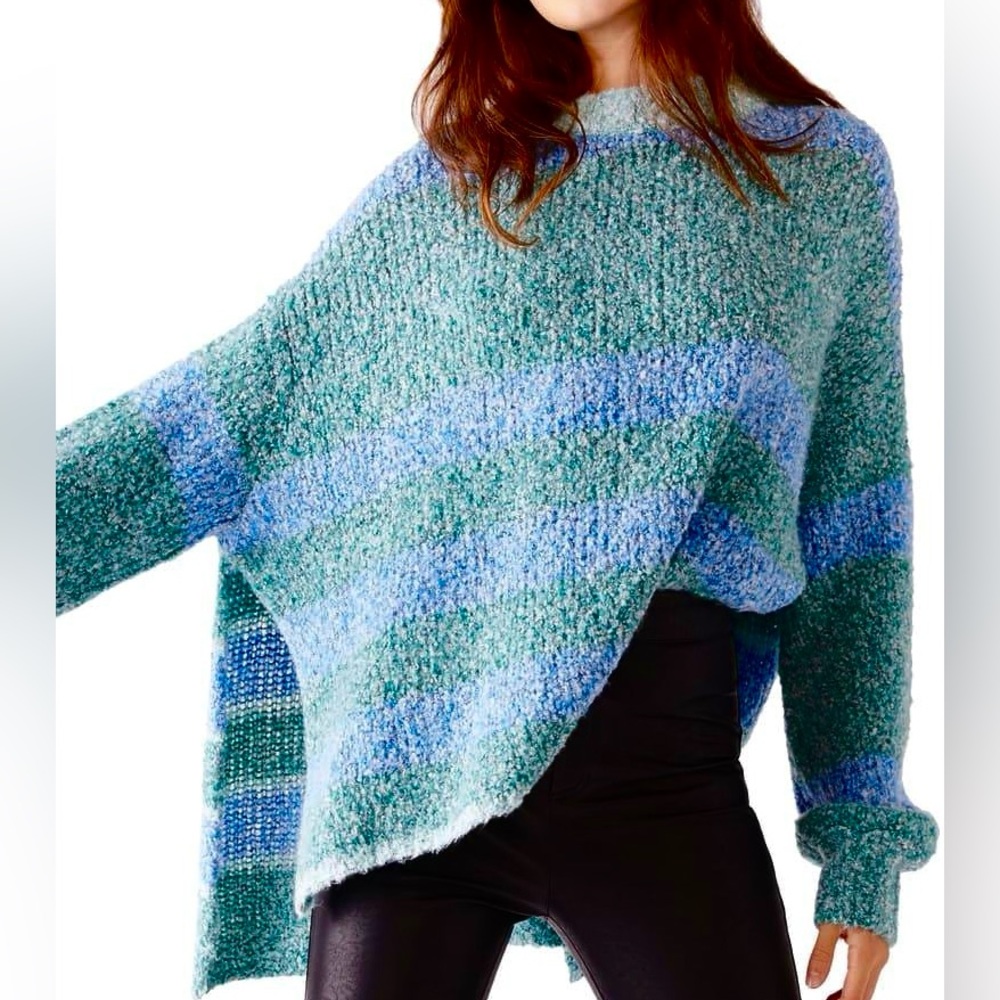 Free People BRB Oversized Blue-Green Poncho Tunic Sweater SZ S (Oversized)